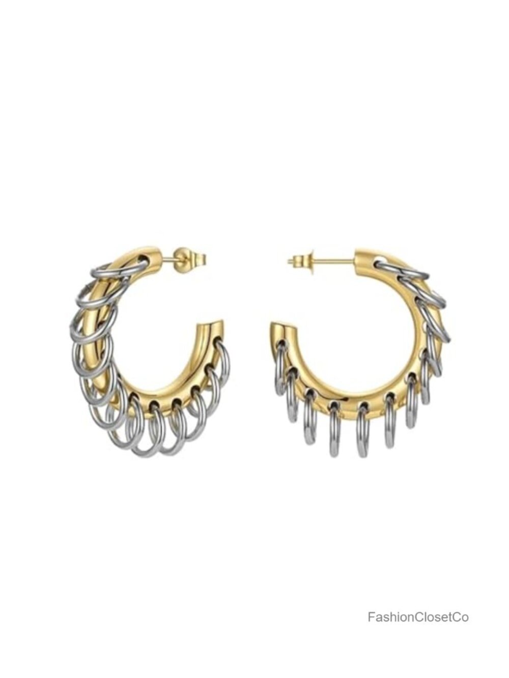 Chunky Gold Plated Hoop Earrings Hypoallergenic Stainless Steel Two Tone